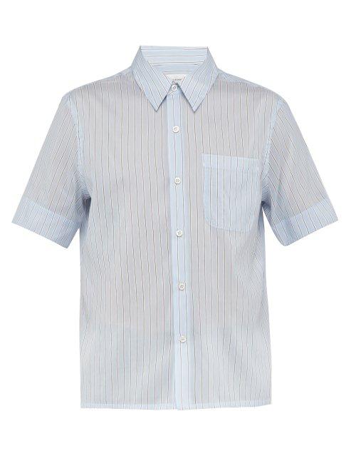 Matchesfashion.com Wales Bonner - Striped Cotton And Silk Blend Shirt - Mens - Light Blue