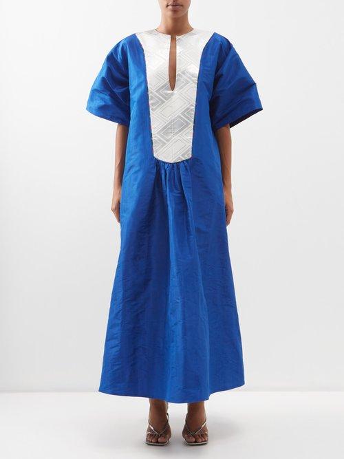 Rianna + Nina - Bib-front Silk Maxi Dress - Womens - Multi