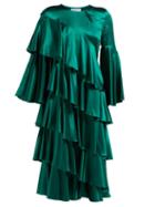 Matchesfashion.com Osman - Diaz Tiered Silk Blend Satin Dress - Womens - Green