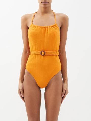 Boteh - Ra Helios Halterneck Belted Swimsuit - Womens - Orange