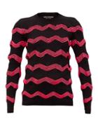 Matchesfashion.com Junya Watanabe - Zigzag-appliqu Cotton-blend Jersey Sweater - Womens - Black Pink