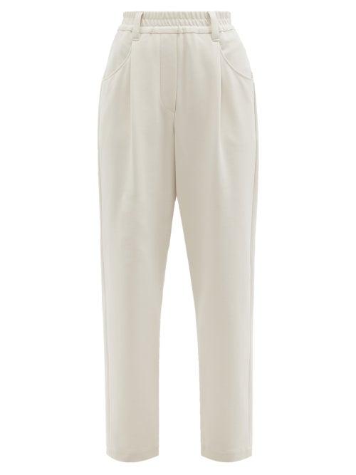 Matchesfashion.com Brunello Cucinelli - Pleated Cotton-blend Jersey Straight-leg Trousers - Womens - Cream