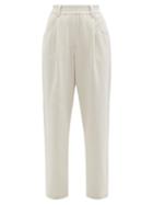 Matchesfashion.com Brunello Cucinelli - Pleated Cotton-blend Jersey Straight-leg Trousers - Womens - Cream