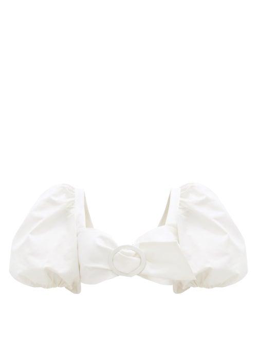 Matchesfashion.com Adriana Degreas - Puffed-sleeve Cotton-blend Cropped Top - Womens - White