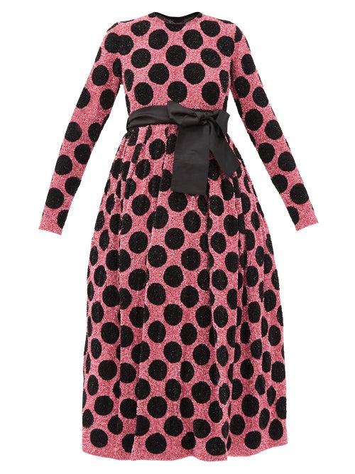 Matchesfashion.com Ashish - Polka-dot Waist-sash Sequined Midi Dress - Womens - Black Pink