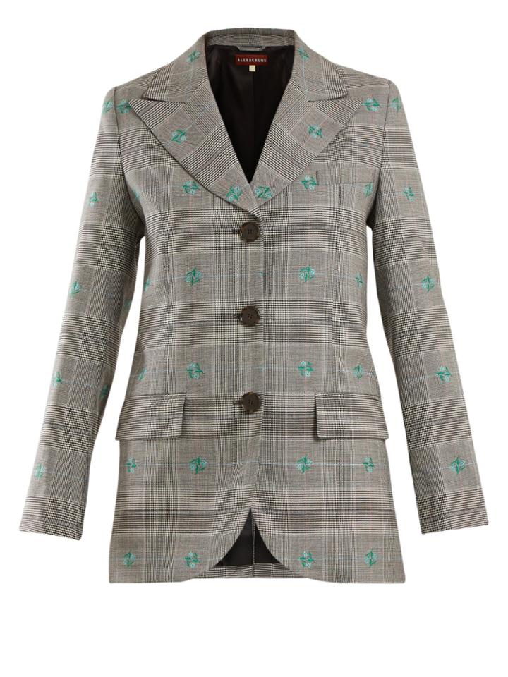 Alexachung Flower-embroidered Prince Of Wales-checked Blazer
