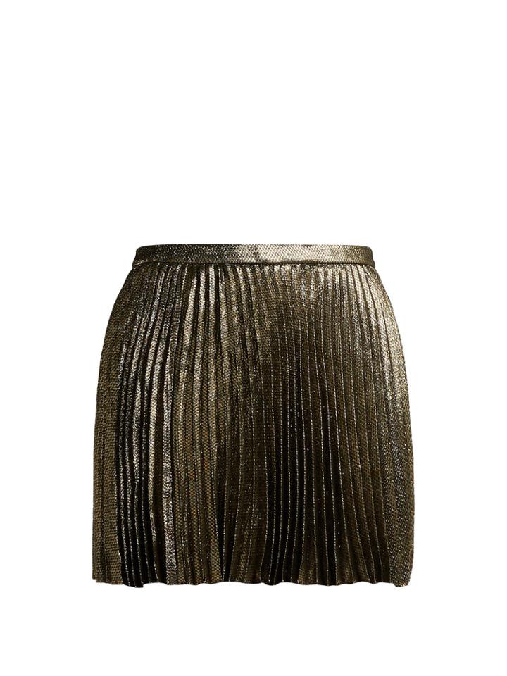 Saint Laurent Damier Pleated Silk-blend Mini Skirt
