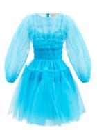 Molly Goddard - Alex Smocked Tulle Dress - Womens - Blue
