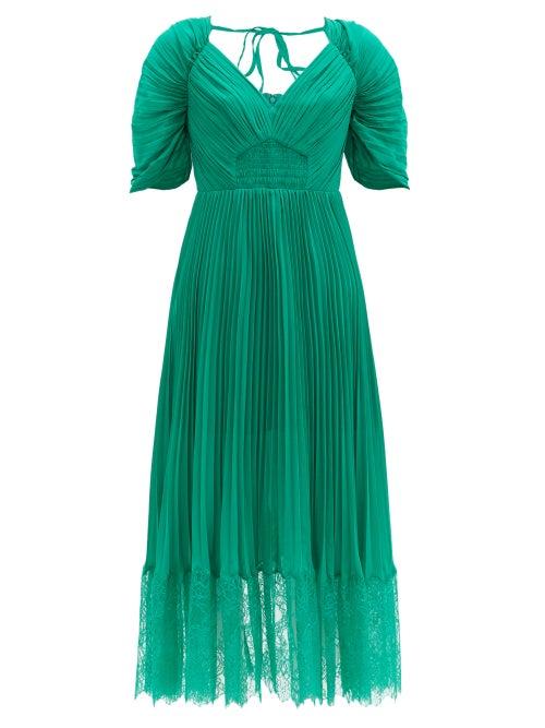 Matchesfashion.com Self-portrait - Pleated-chiffon Midi Dress - Womens - Green