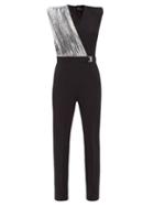 Matchesfashion.com David Koma - Sequinned-panel Crepe Jumpsuit - Womens - Black Silver