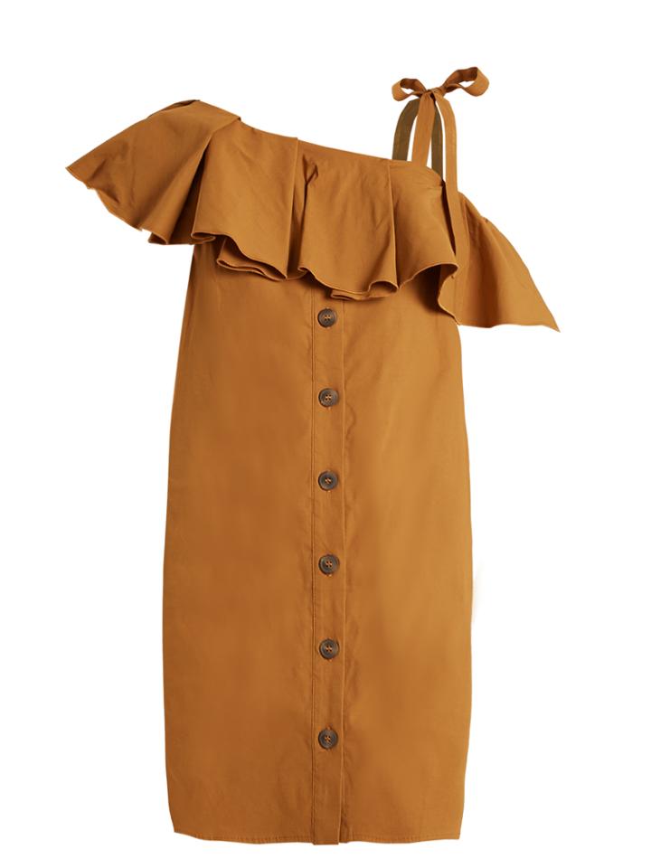 Sea Ruffle-trimmed One-shoulder Gabardine Dress