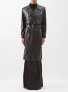 Saint Laurent - Belted Longline Leather Biker Jacket - Womens - Black