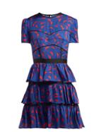 Matchesfashion.com Self-portrait - Tiered Satin Dress - Womens - Navy Multi