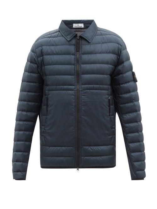 Stone Island - Logo-patch Quilted Down Coat - Mens - Navy