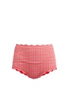 Matchesfashion.com Marysia - Santa Monica Gingham Scallop Edge Bikini Bottoms - Womens - Red White