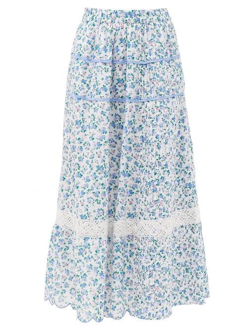Matchesfashion.com Loveshackfancy - Saratoga Floral-print Cotton Maxi Skirt - Womens - Blue Print