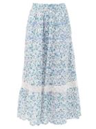 Matchesfashion.com Loveshackfancy - Saratoga Floral-print Cotton Maxi Skirt - Womens - Blue Print