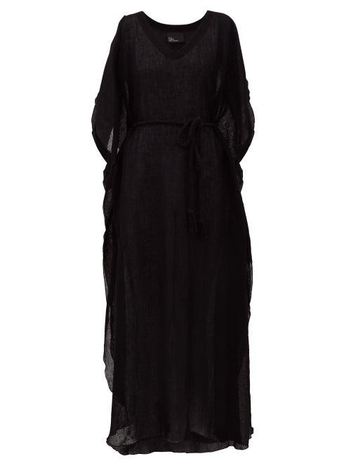 Matchesfashion.com Lisa Marie Fernandez - Chios Belted V Neck Linen Blend Kaftan - Womens - Black