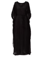 Matchesfashion.com Lisa Marie Fernandez - Chios Belted V Neck Linen Blend Kaftan - Womens - Black