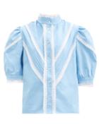 Matchesfashion.com Cheval Pampa - Yegua Lace-trimmed Cotton-poplin Blouse - Womens - Light Blue