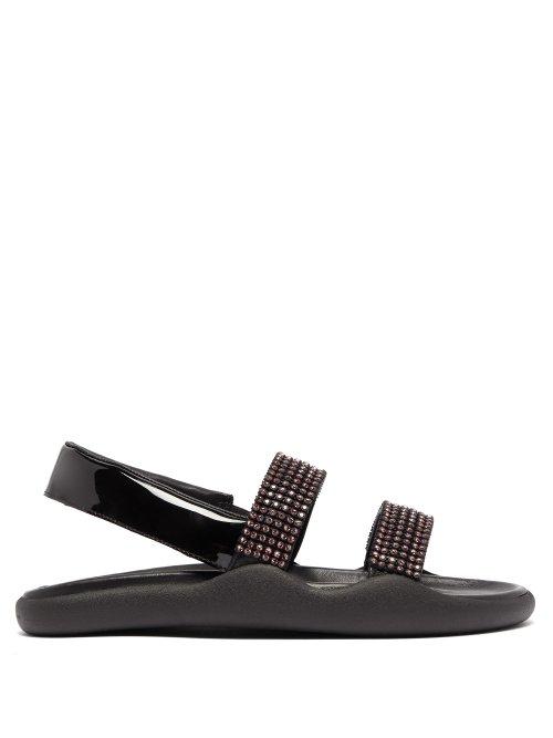Matchesfashion.com Christopher Kane - Crystal Embellished Leather Slingback Sandals - Womens - Black Pink