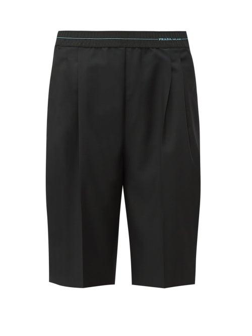 Matchesfashion.com Prada - Logo Waist Wool Blend Shorts - Womens - Black