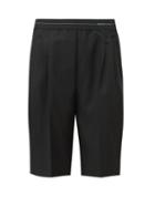 Matchesfashion.com Prada - Logo Waist Wool Blend Shorts - Womens - Black