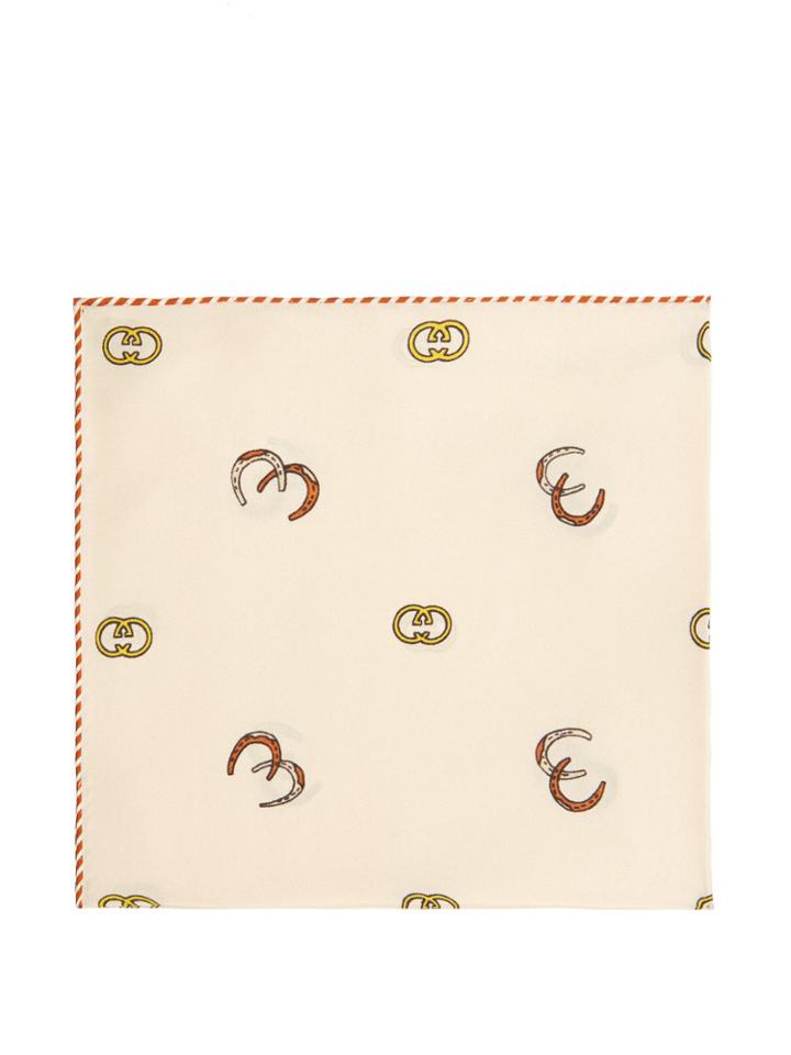 Gucci Gg And Horseshoe-print Silk-twill Pocket Square