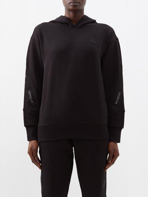 Moncler - Logo-stripe Cotton-fleece Hoodie - Womens - Black