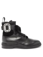 Matchesfashion.com Roger Vivier - Rangers Crystal-embellished Leather Ankle Boots - Womens - Black