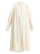 Matchesfashion.com Chlo - Ruffled Cut Out Shoulder Silk Georgette Midi Dress - Womens - Ivory