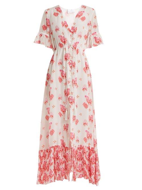 Matchesfashion.com Athena Procopiou - Sundown Breeze V Neck Silk Dress - Womens - White Multi