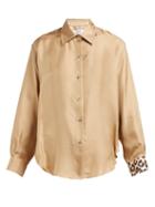 Matchesfashion.com La Prestic Ouiston - Leopard Cuff Silk Twill Shirt - Womens - Light Brown