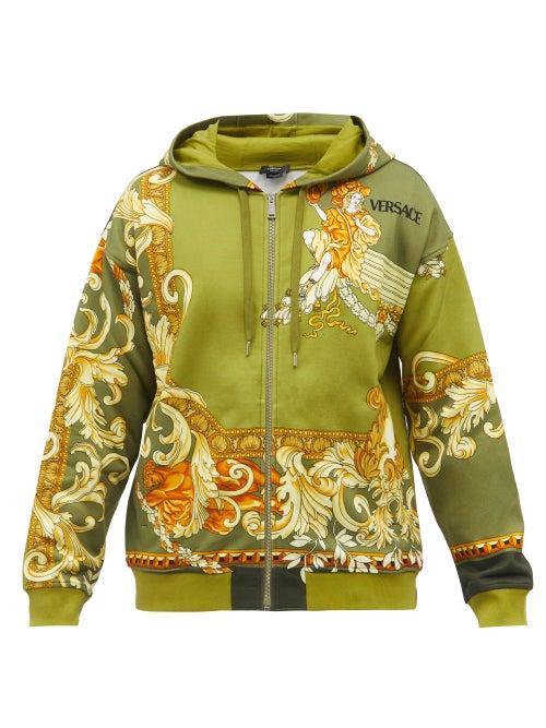 Mens Rtw Versace - Medusa Renaissance-print Cotton Hooded Sweatshirt - Mens - Green