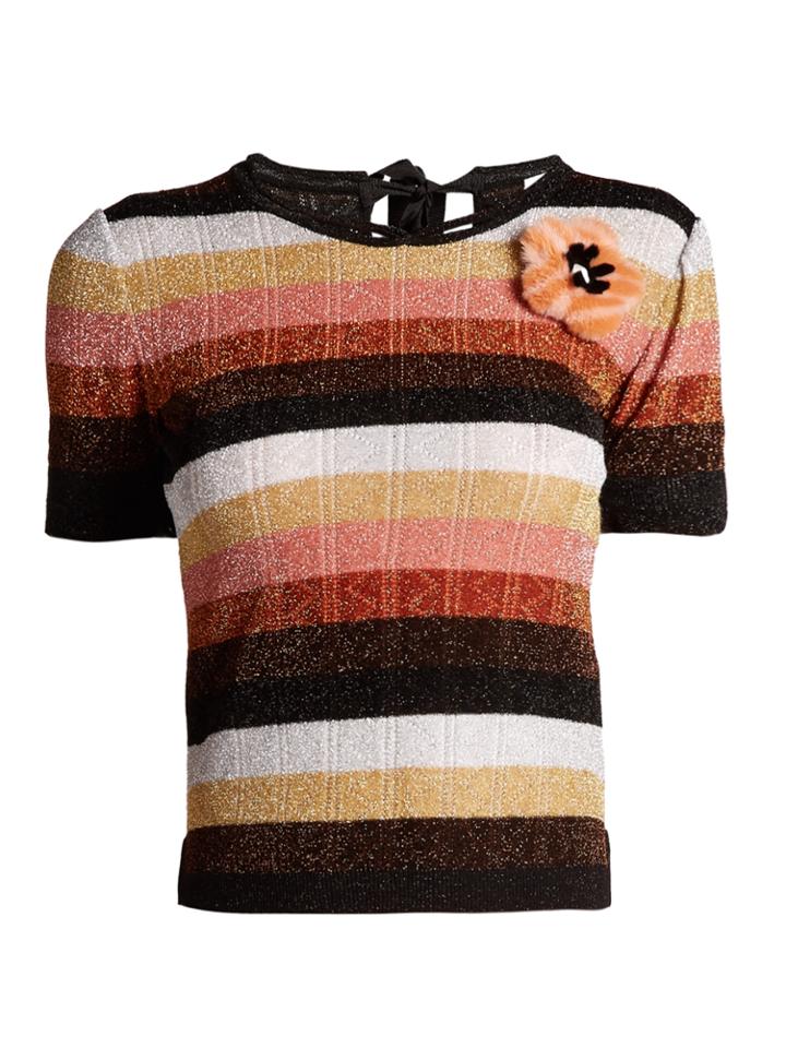 Fendi Fur-appliqu Striped Wool-blend Knit Top