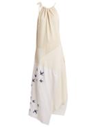 Matchesfashion.com Jw Anderson - Swallow Embroidered Contrast Panel Linen Dress - Womens - Cream