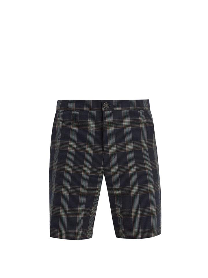 Oliver Spencer Mid-rise Cotton-seersucker Checked Shorts