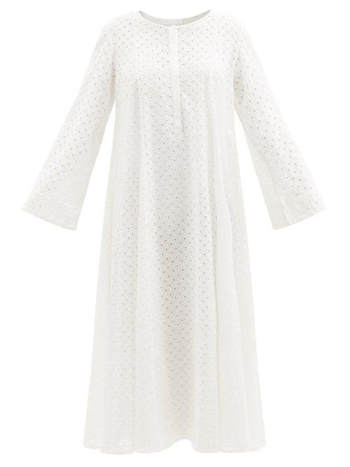 Merlette - Vlieland Broderie-anglaise Cotton Midi Dress - Womens - White