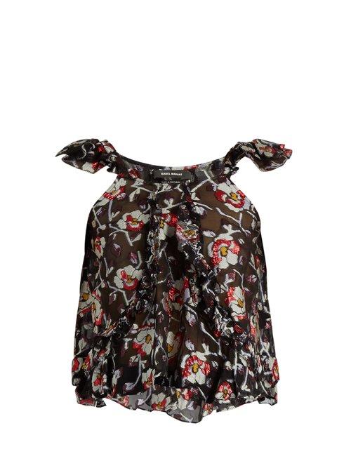 Matchesfashion.com Isabel Marant - Piety Silk Blend Floral Fil Coup Top - Womens - Black Print