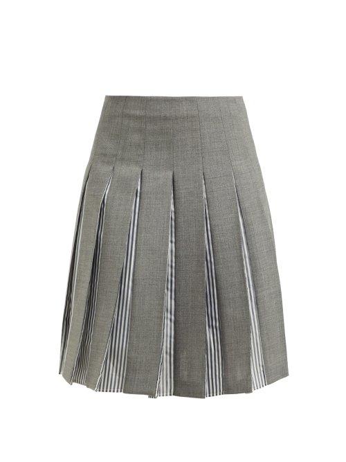 Matchesfashion.com Thom Browne - Pleated Mid Rise Wool Twill Skirt - Womens - Grey Multi