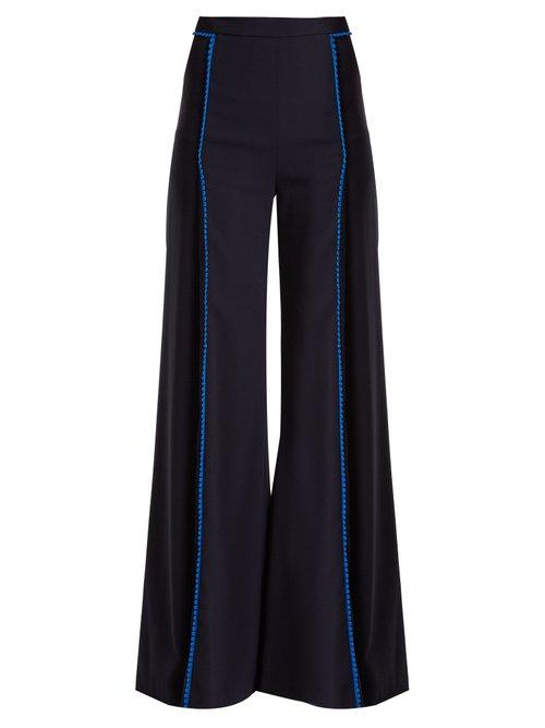 Matchesfashion.com Galvan - Chan Chan High Rise Wide Leg Trousers - Womens - Navy
