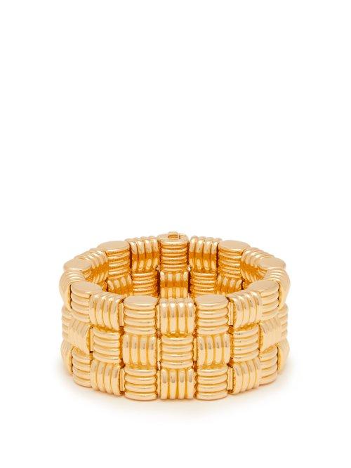 Matchesfashion.com Bottega Veneta - Intrecciato Woven Gold Plated Sterling Silver Cuff - Womens - Gold
