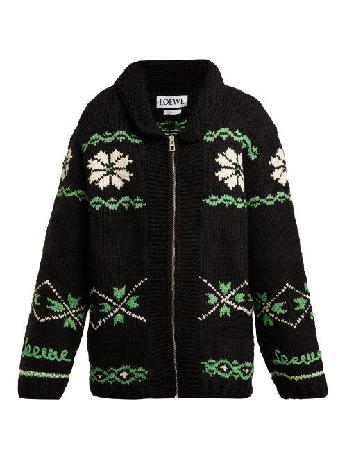 Matchesfashion.com Loewe - Intarsia Cashmere Blend Sweater - Womens - Black Green
