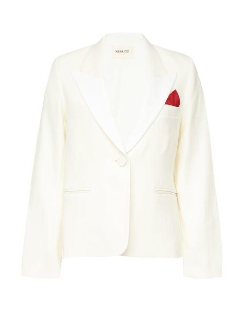 Matchesfashion.com Khaite - Brita Pocket-square Single-breasted Twill Blazer - Womens - Ivory