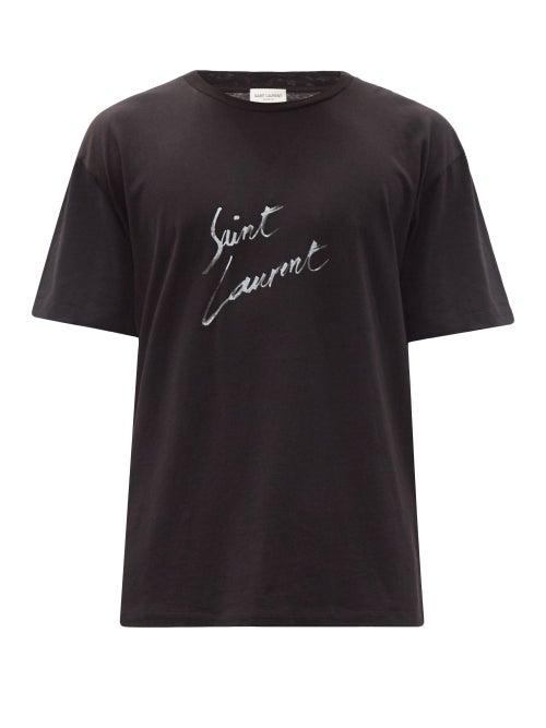 Matchesfashion.com Saint Laurent - Painted-logo Cotton-jersey T-shirt - Mens - Black