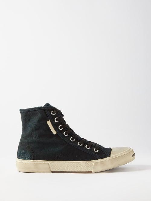 Balenciaga - Paris Distressed Canvas High-top Trainers - Womens - Black & White