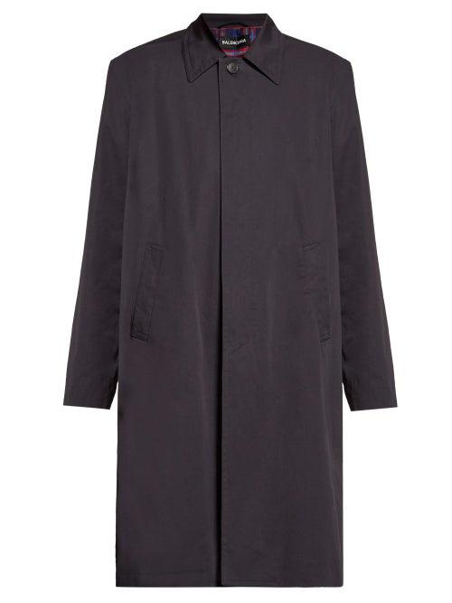 Matchesfashion.com Balenciaga - Boxy Shoulder Single Breasted Twill Overcoat - Mens - Navy