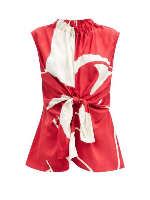 Matchesfashion.com Colville - Gathered-neck Printed Satin Top - Womens - Red Multi