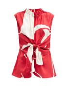 Matchesfashion.com Colville - Gathered-neck Printed Satin Top - Womens - Red Multi