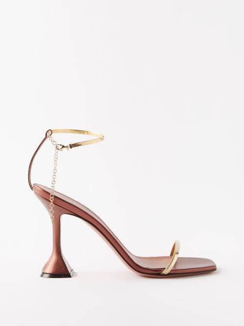 Amina Muaddi - Henson 95 Leather Sandals - Womens - Brown Multi